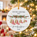 First Christmas As Family Of Four, Watercolor Stockings, Circle Ceramic Ornament, Holiday Keepsake CERAMIC09