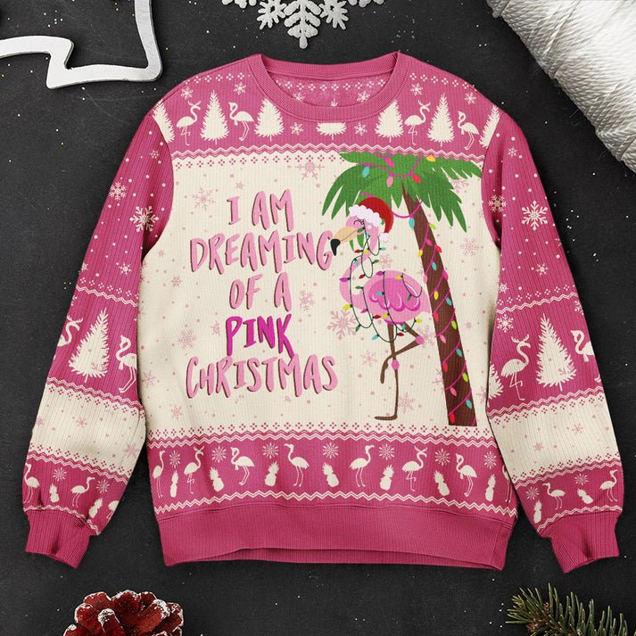 Personalized I Am Dreaming Of A Pink Christmas Flamingo Christmas Ugly Christmas Sweater, Custom Flamingo Shirt, Unisex Kid Adult Sweater, Christmas Party Shirt, Holiday Sweatshirts, Xmas Outfit, Christmas Gift UXMAS10