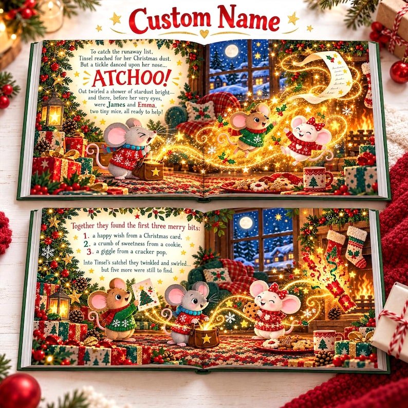 Personalized Christmas Eve Storybook, Custom Names Holiday Adventure Book for Kids, Sibling Christmas Gift, Festive Mouse Story Keepsake PBOOK10