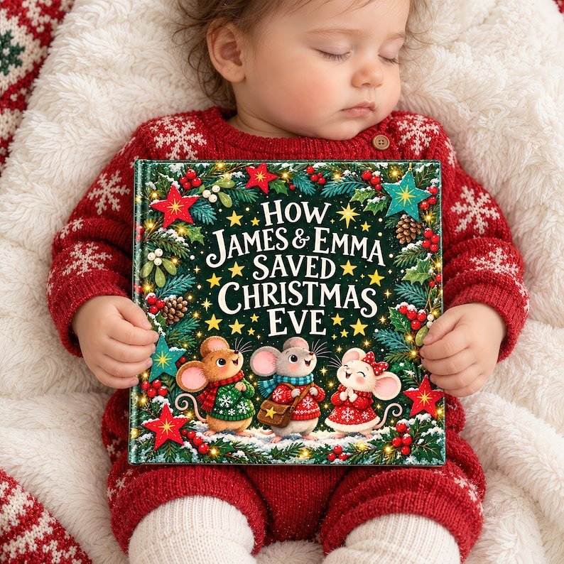 Personalized Christmas Eve Storybook, Custom Names Holiday Adventure Book for Kids, Sibling Christmas Gift, Festive Mouse Story Keepsake PBOOK10