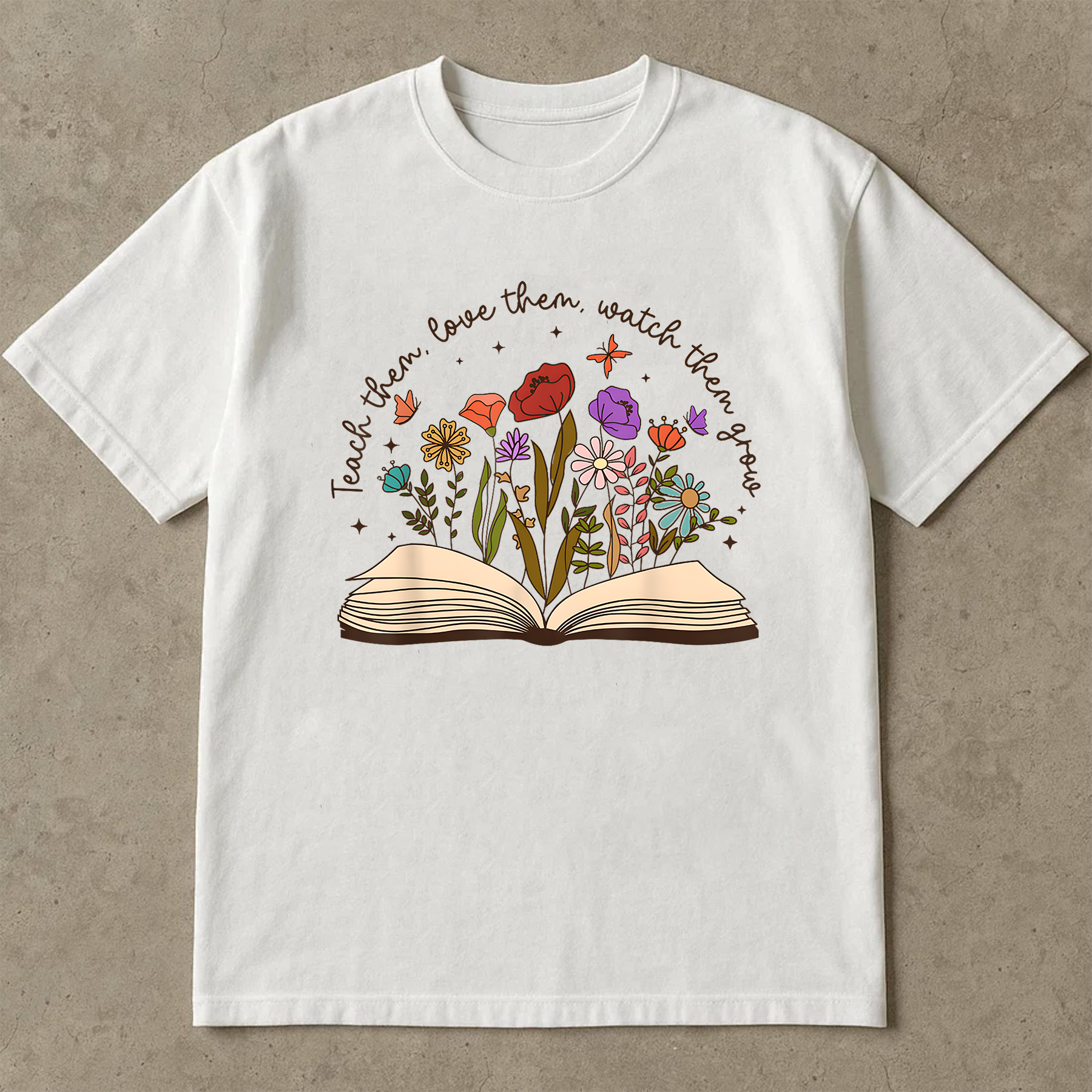 Teacher Flower Book Shirt, Teach Love Grow T-Shirt, Reading Teacher Gift, Floral Book Lover Graphic Tee, Cute Botanical Shirt