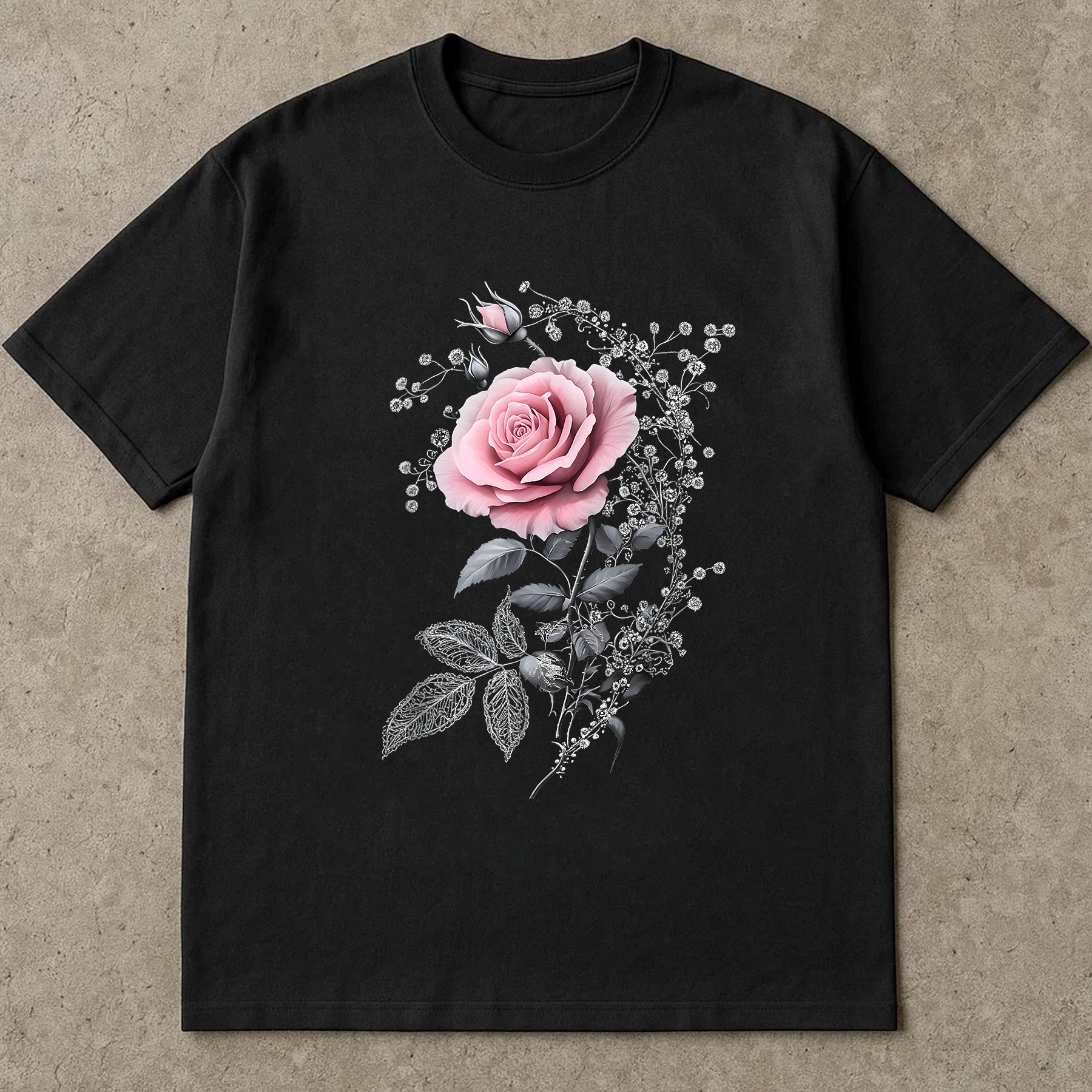 Pink Rose Shirt, Romantic Floral Tee, Rose Aesthetic T-Shirt, Elegant Flower Shirt, Gothic Cottagecore Top, Gift for Women
