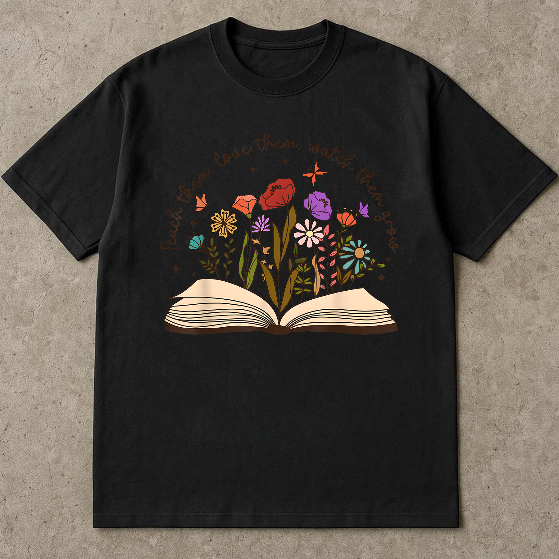Teacher Flower Book Shirt, Teach Love Grow T-Shirt, Reading Teacher Gift, Floral Book Lover Graphic Tee, Cute Botanical Shirt