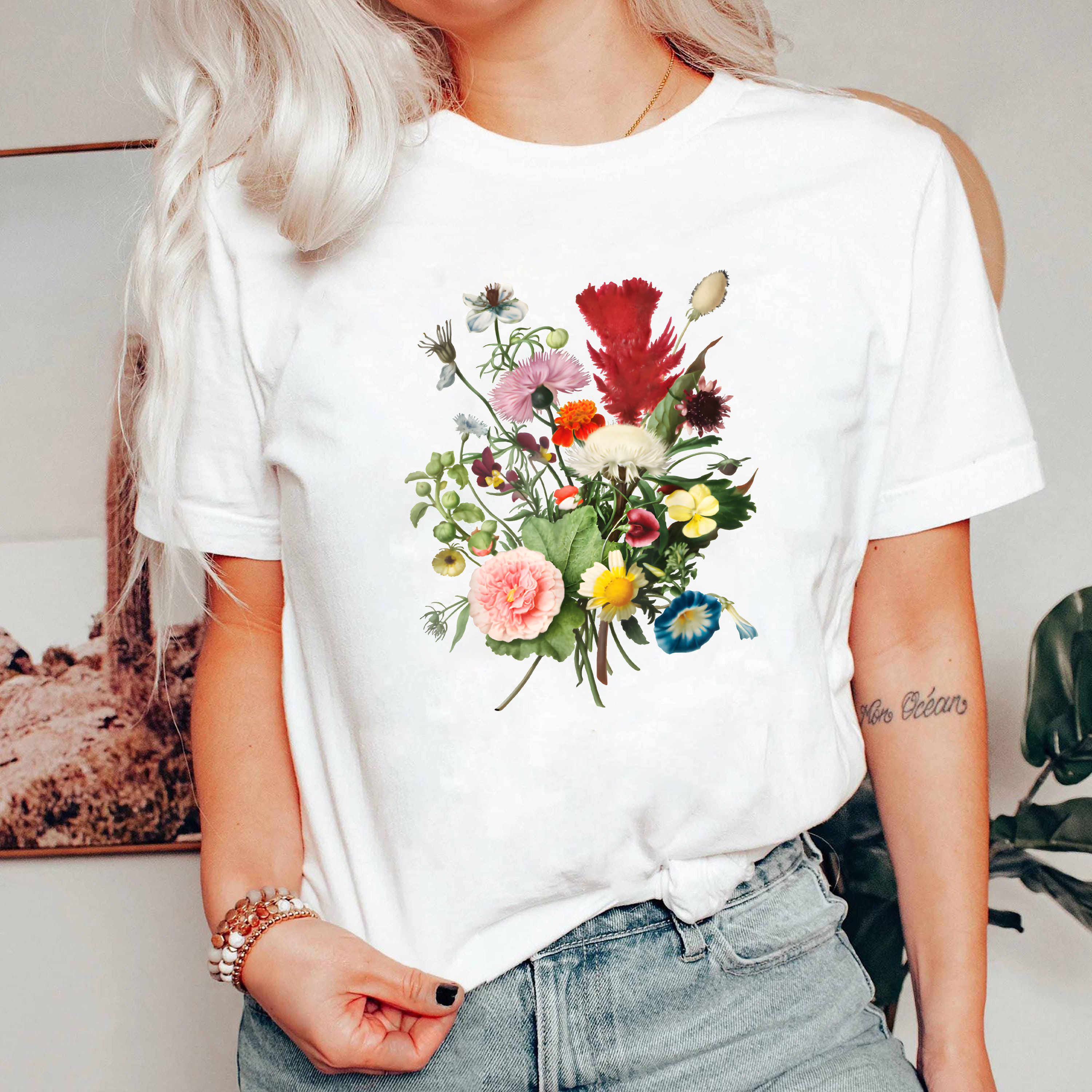Vintage Floral Shirt, Retro Botanical Flower Tee, Colorful Garden T-Shirt, Cottagecore Plant Shirt, Wildflower Graphic Tee
