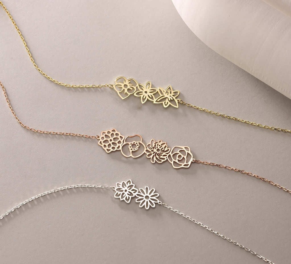 Dainty Birth flower Necklace , Birth Flower Bouquet Necklace, Personalized Gift, Birth flower Family Gift, Mothers day gifts