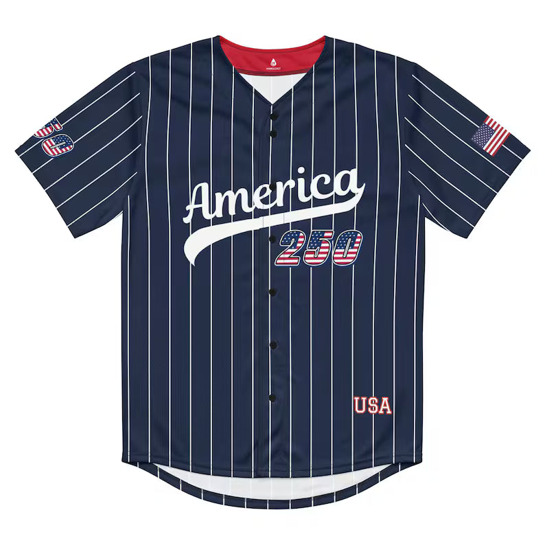 Personalized USA 250th Baseball Jersey, Red White and Blue, Custom Patriotic Shirt, Independence Day Apparel, 4th of July Custom Patriotic Baseball Jersey, 250th USA Name Number Shirt. BJPETAL04