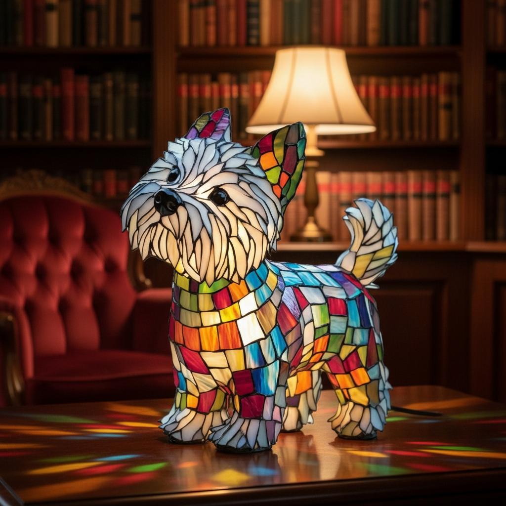 Artistic Colorful Dog LED Night Light, Acrylic Plastic Table Lamp, Warm Cozy Light for Bedroom or Living Room, Unique Pet Lover Decor Gift