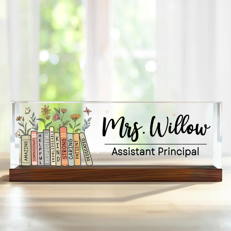 Assistant Principal Desk Name Plaque,Personalized Desk Name Plate for Teacher,Back To School Teacher Gift, Custom Name Teacher Acrylic Block. DNPETAL02