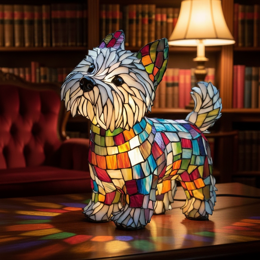 Artistic Colorful Dog LED Night Light, Acrylic Plastic Table Lamp, Warm Cozy Light for Bedroom or Living Room, Unique Pet Lover Decor Gift