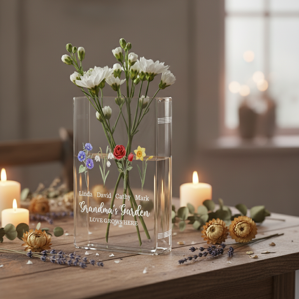 Grandma's Garden Birth Flower Book Vase – Personalized Mini Flower Vase with Family Birth Flowers, Perfect Mother's Day Gift for Mama or Nana from Grandkids