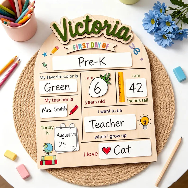 Custom First & Last Day of School Sign, Personalized Back to School Dry Erase Board, Preschool Photo Prop, School Milestone Keepsake. SBPETAL03