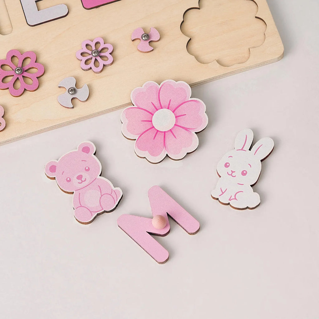 Custom Baby Girl Name Puzzle, Wooden Montessori Toys, Christmas Gifts for Toddlers, 1 year old gifts, Personalized 1st Girl birthday gifts. NPPETAL19