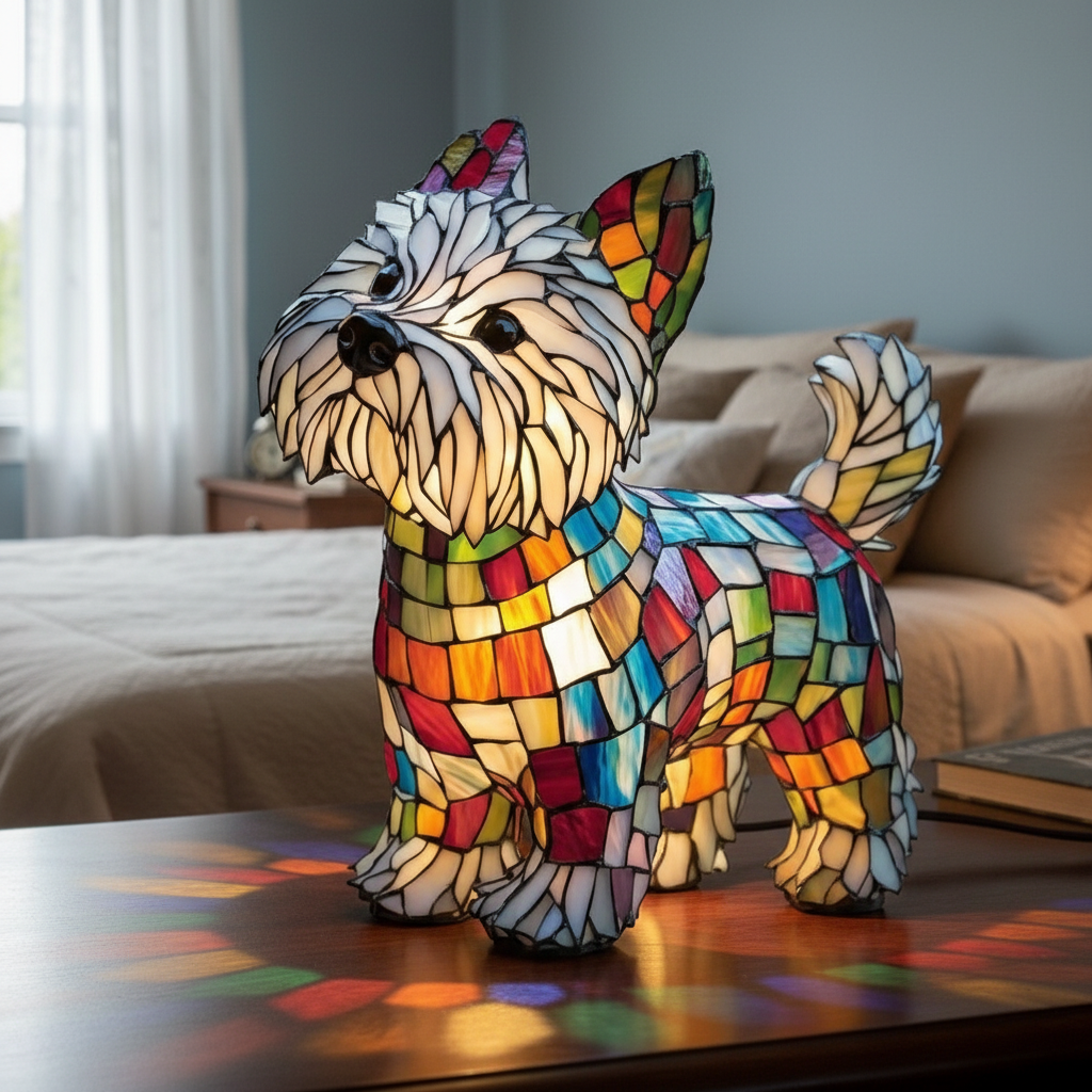 Artistic Colorful Dog LED Night Light, Acrylic Plastic Table Lamp, Warm Cozy Light for Bedroom or Living Room, Unique Pet Lover Decor Gift