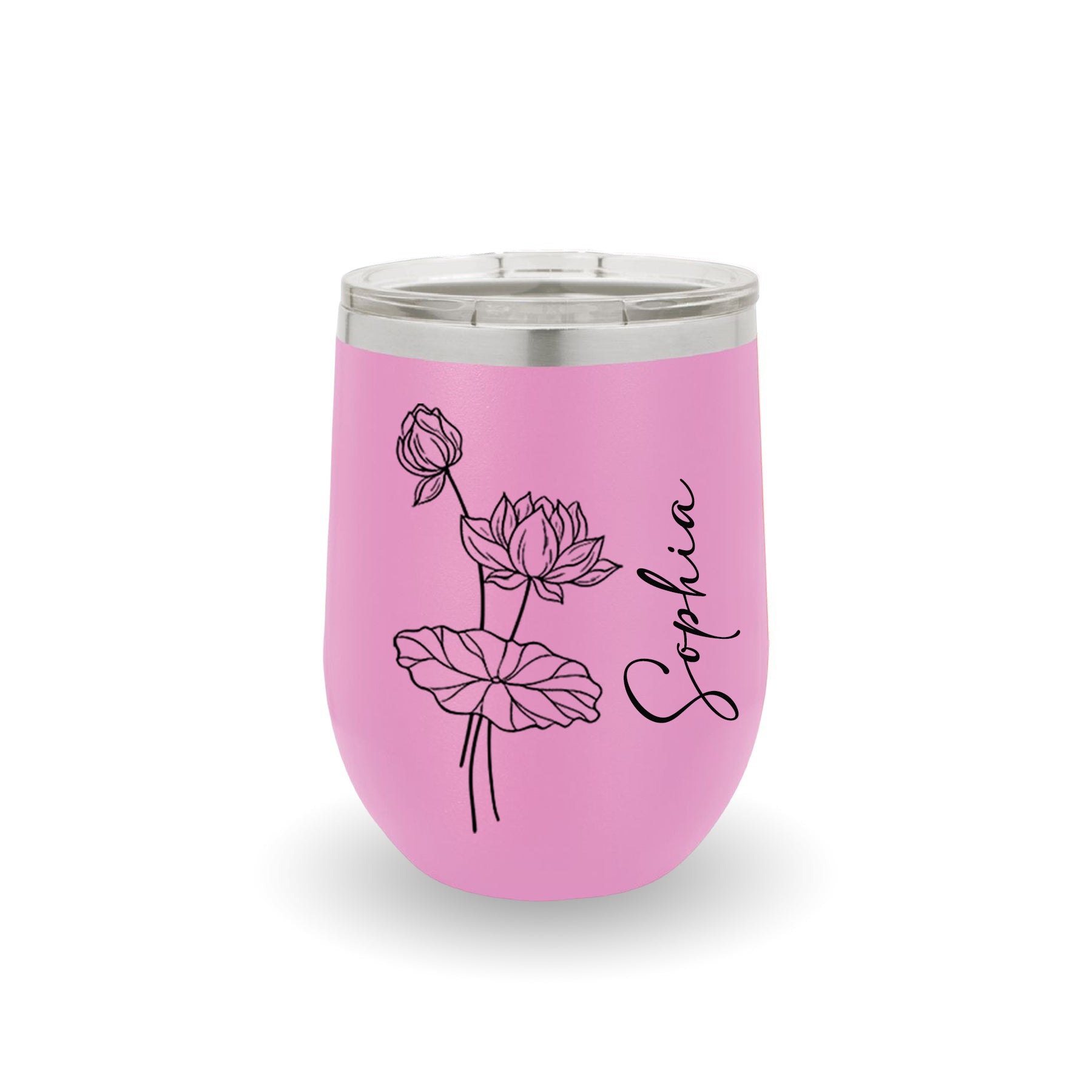 Personalized Birth Flower Edged Wine Tumbler, Custom Name, Monogrammed Stainless Steel Tumblers, Unique Gift for Her, Birth Month Flower Design