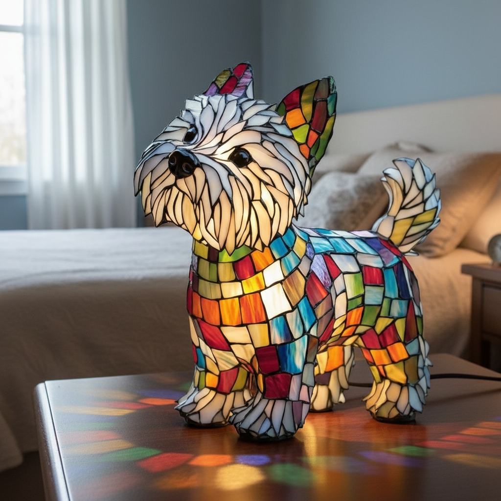 Artistic Colorful Dog LED Night Light, Acrylic Plastic Table Lamp, Warm Cozy Light for Bedroom or Living Room, Unique Pet Lover Decor Gift