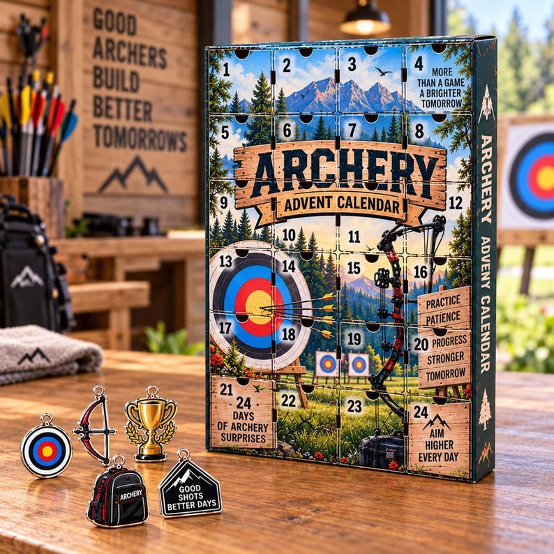 Archery Advent Calendar 2026, 24 Archery Charms Christmas Countdown Calendar, Unique Gift for Archers, Hunters & Outdoor Lovers AXMAS11