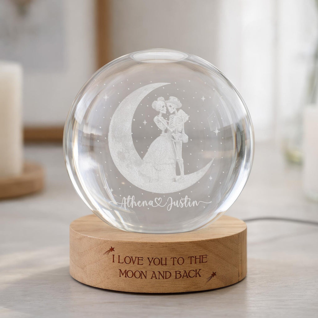 Custom Skeleton Couple Crystal Ball Night Light, Anniversary Gift, Engagement Gifts, Wedding Gift For Couples Gift, Wedding Anniversary Gift. LEDPETAL15