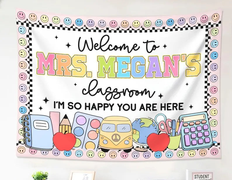 Welcome to Classroom Tapestry, Custom Name Teacher Tapestry, Classroom Decor, Welcome To Class Banner, Teacher Gifts, Back To School. CBPETAL20