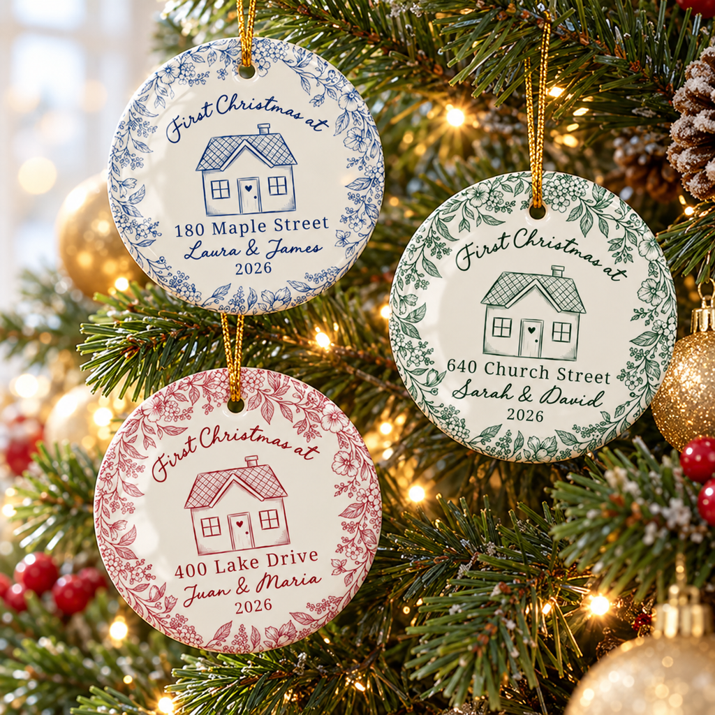 Personalized New Home Ornament First Home Keepsake New House Christmas Ornament Housewarming Gift for Couples Custom Gift for New Homeowners CERAMIC10