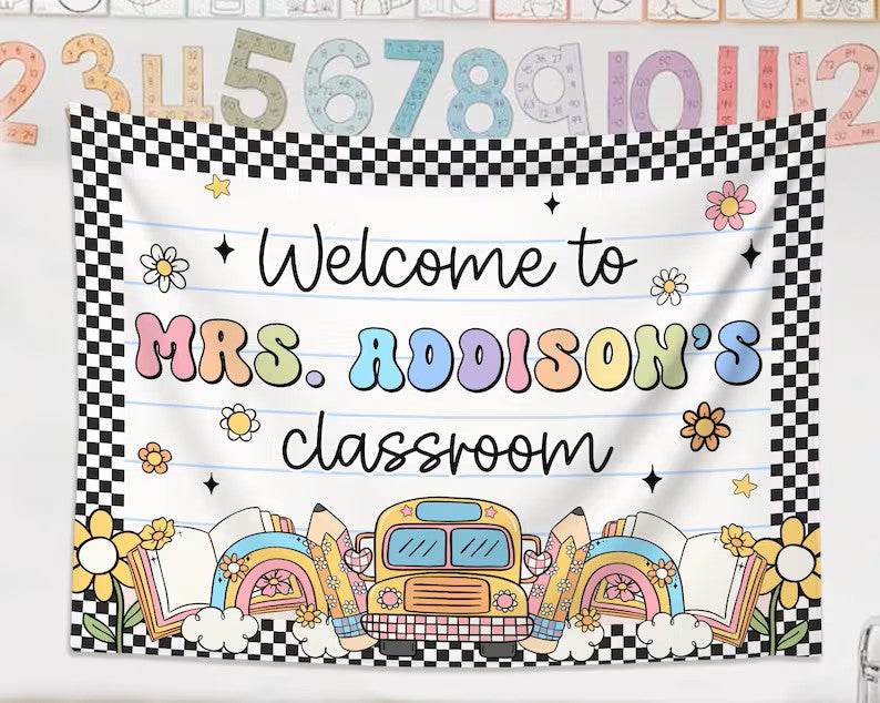 Personalized Classroom Tapestry, Classroom Banner, Classroom Decor, Teacher Tapestry, Welcome Back To School Banner, Gifts For Teacher. CBPETAL19