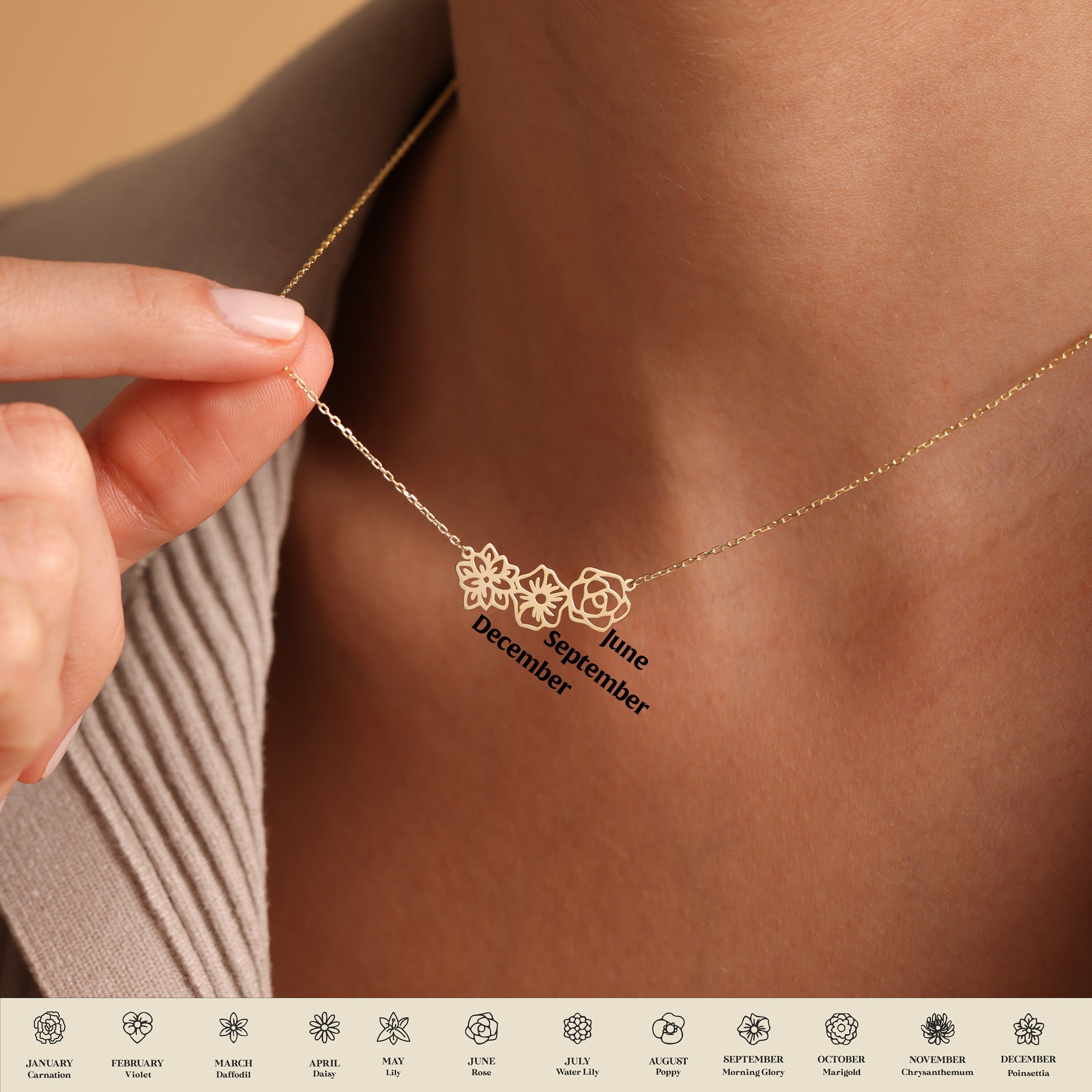 Dainty Birth flower Necklace , Birth Flower Bouquet Necklace, Personalized Gift, Birth flower Family Gift, Mothers day gifts