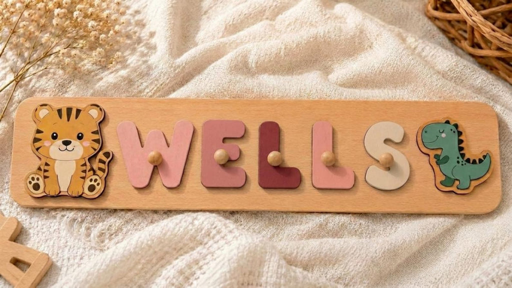 Personalized Wooden Name Puzzle, Custom Montessori Busy Board for Toddlers, Baby Name Puzzle Gift, First Birthday Gift, Baby Boy Girl Toy. NPPETAL5
