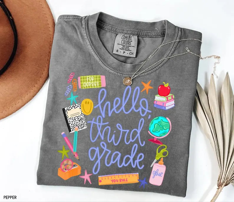 Hello Grade Shirt, Comfort Colors Tee, Back To School Teacher Tee, First Grade Shirt, Cute School Graphic Tee, Teacher Student Shirt, Second. SPETAL14