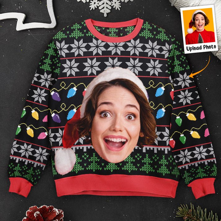 Personalized Face Light Up Ugly Christmas Sweater, Custom Photo Shirt, Unisex Kid Adult Sweater, Christmas Party Shirt, Holiday Sweatshirts, Xmas Outfit, Christmas Gift UXMAS11