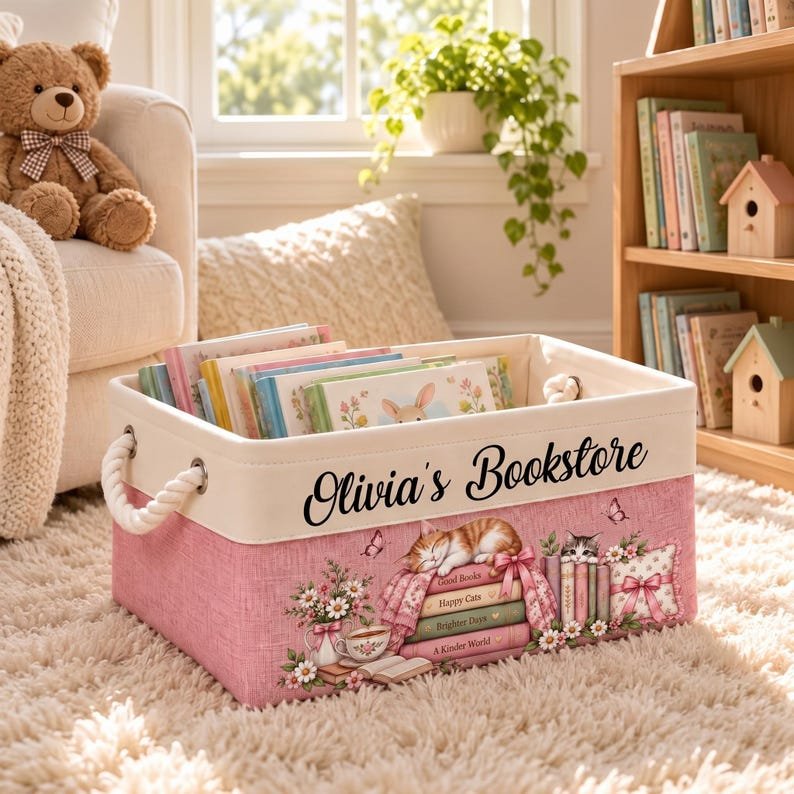 Personalized Sports Storage Basket, Custom Kids Toy Bin, Nursery Organizer, Name Printed BBPETAL42