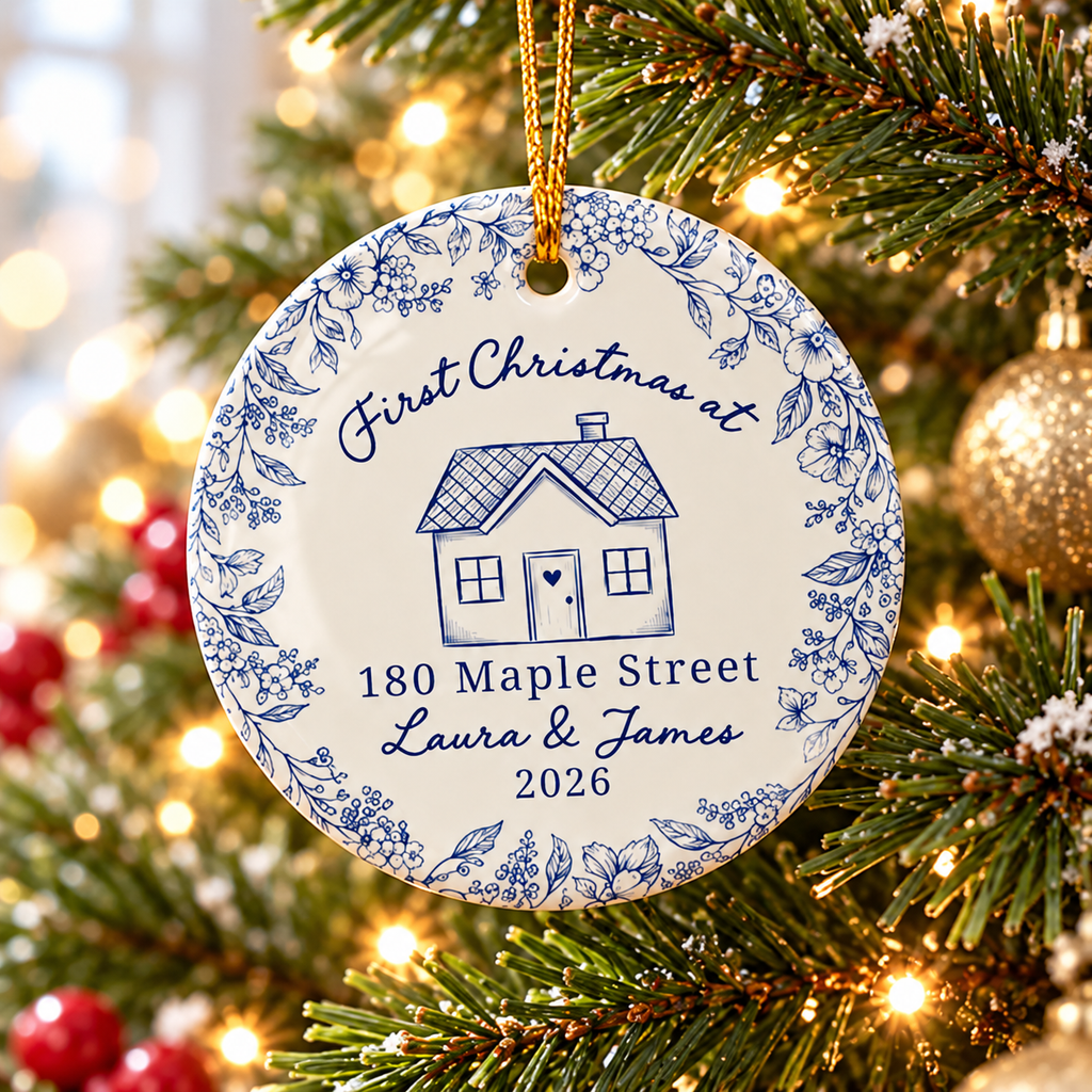 Personalized New Home Ornament First Home Keepsake New House Christmas Ornament Housewarming Gift for Couples Custom Gift for New Homeowners CERAMIC10