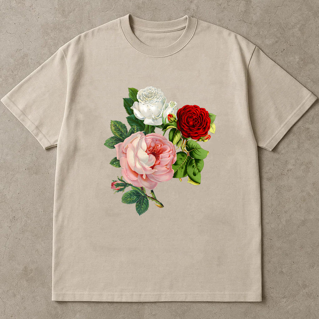 Rose Trio Shirt, Vintage Floral T-Shirt, Red White Pink Rose Tee, Botanical Flower Shirt, Romantic Garden Shirt, Gift Tee