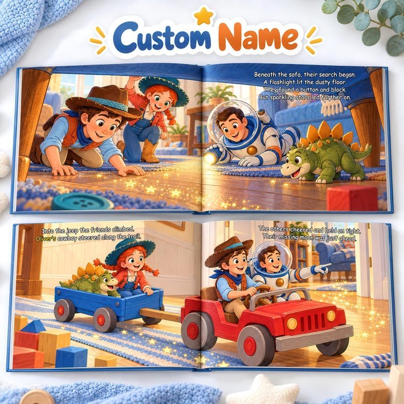 Personalized Toy Adventure Book, Custom Name Storybook, Cowboy Astronaut Dinosaur Story, Toddler Birthday Gift, Kids Keepsake PBOOK11