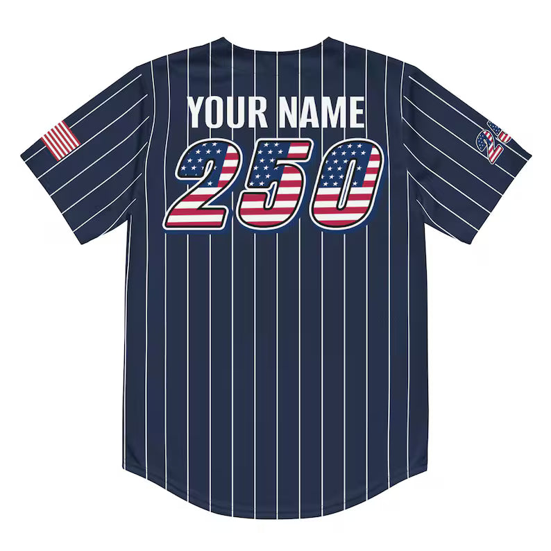 Personalized USA 250th Baseball Jersey, Red White and Blue, Custom Patriotic Shirt, Independence Day Apparel, 4th of July Custom Patriotic Baseball Jersey, 250th USA Name Number Shirt. BJPETAL04