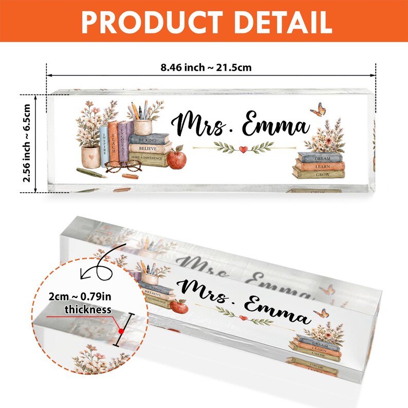 Personalized Teacher Appreciation Gift for Teacher Desk Nameplate, Custom Classroom Sign, Welcome Back to School Nurse Gifts Kindergarten. DNPETAL04