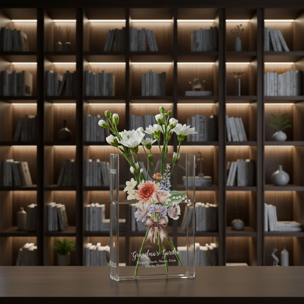 Personalized Grandma's Garden Book Vase – Family Birth Flower Vase for Nanny, Grandma, or Mom, Perfect Mother's Day & Birthday Gift from Grandkids