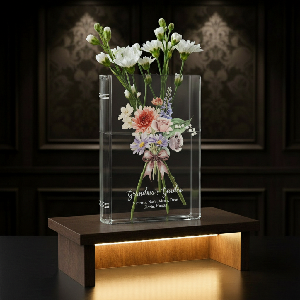 Personalized Grandma's Garden Book Vase – Family Birth Flower Vase for Nanny, Grandma, or Mom, Perfect Mother's Day & Birthday Gift from Grandkids