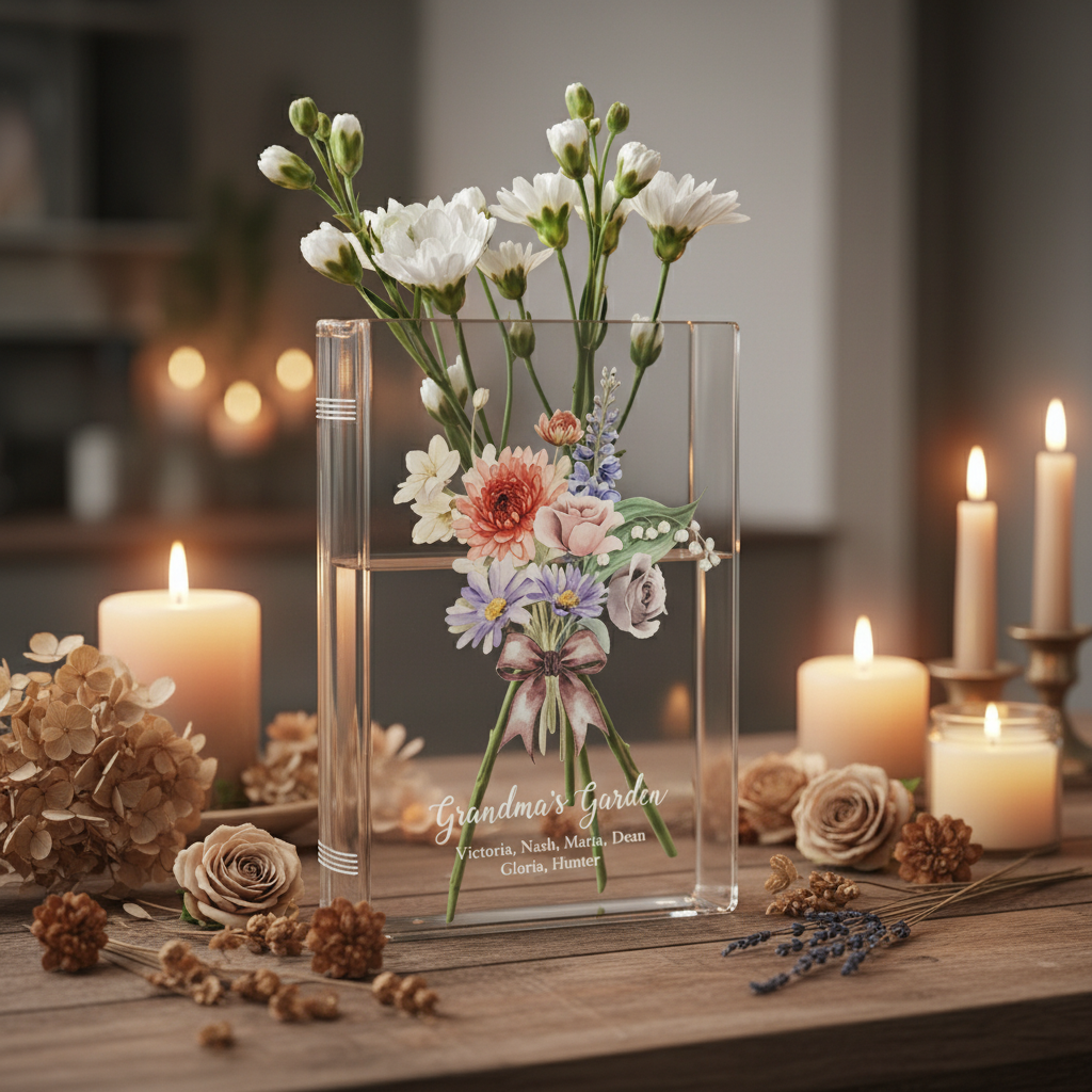 Personalized Grandma's Garden Book Vase – Family Birth Flower Vase for Nanny, Grandma, or Mom, Perfect Mother's Day & Birthday Gift from Grandkids