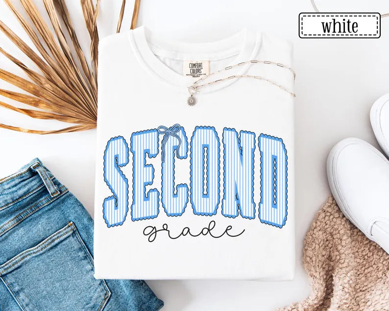 Second Grade Teacher Shirt • Comfort Colors 2nd Grade Teacher Tshirt • Second Grade Back To School Teacher Gift • Striped Seersucker Teacher. SPETAL17