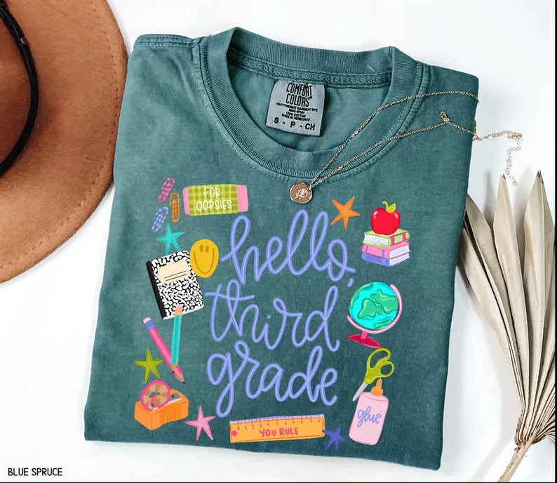 Hello Grade Shirt, Comfort Colors Tee, Back To School Teacher Tee, First Grade Shirt, Cute School Graphic Tee, Teacher Student Shirt, Second. SPETAL14