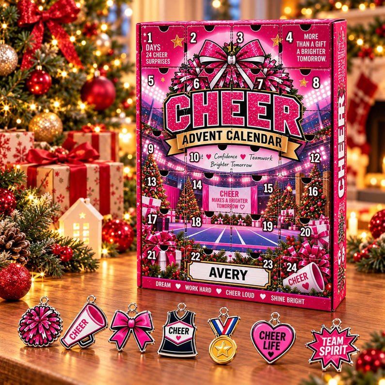 Personalized Cheerleader Advent Calendar 2026, 24 Cheer Charms Christmas Countdown Calendar, Custom Cheer Gift for Cheerleaders & Girls AXMAS12