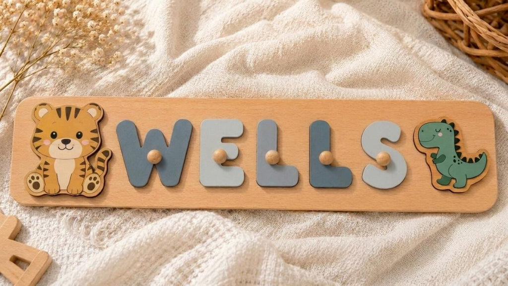 Personalized Wooden Name Puzzle, Custom Montessori Busy Board for Toddlers, Baby Name Puzzle Gift, First Birthday Gift, Baby Boy Girl Toy. NPPETAL5
