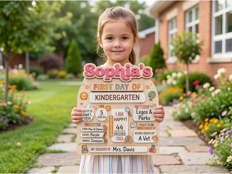 Custom First Day of School Sign, Back to School Board, Preschool Kindergarten 1st Day of School Sign, Last Day of School Keepsake. SBPETAL08