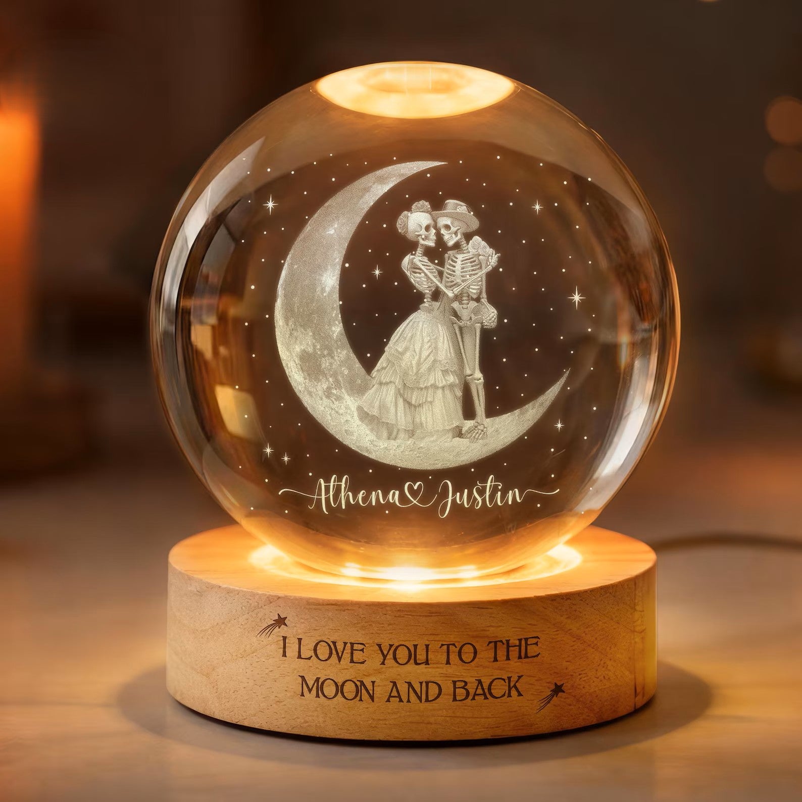 Custom Skeleton Couple Crystal Ball Night Light, Anniversary Gift, Engagement Gifts, Wedding Gift For Couples Gift, Wedding Anniversary Gift. LEDPETAL15