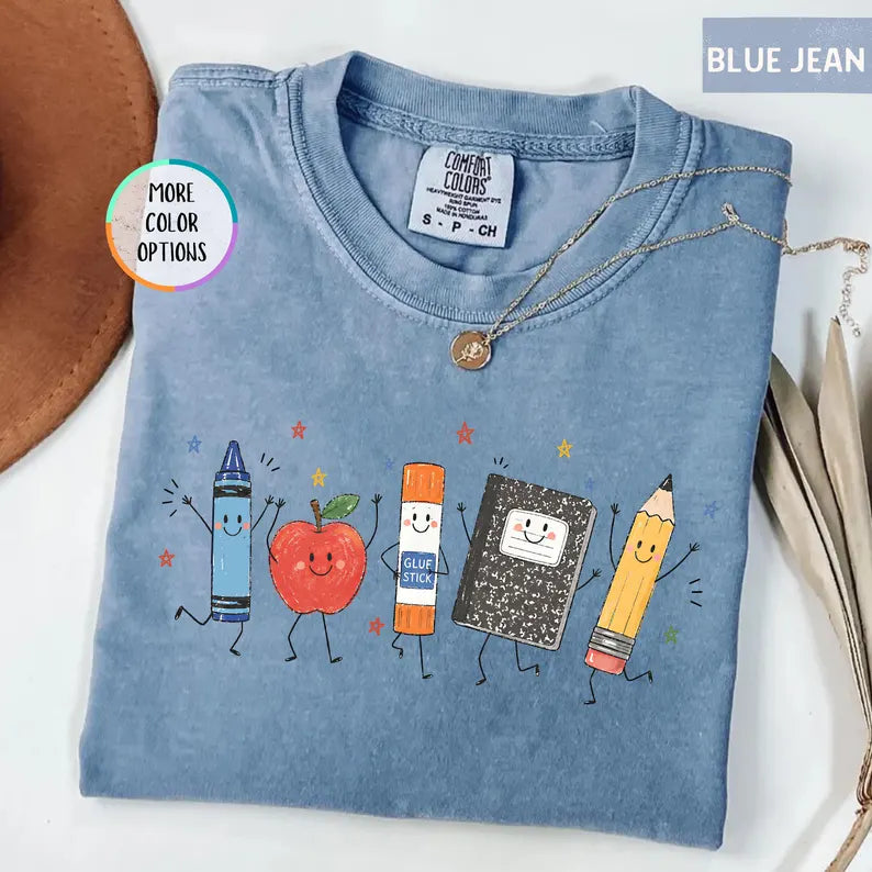 Comfort Colors® Funny Teacher Life Shirt, Back To School Gift, Preschool Teacher School Supplies T-shirt, Crayon Apple Pencil Notebook Shirt. SPETAL3
