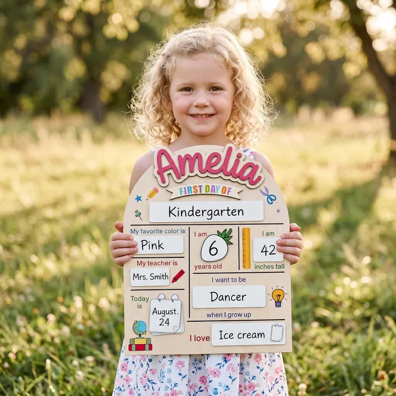 Custom First & Last Day of School Sign, Personalized Back to School Dry Erase Board, Preschool Photo Prop, School Milestone Keepsake. SBPETAL03