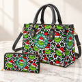 Leopard Grinch Christmas Pattern Leather Handbag, Grinch Christmas Villages Leather Tote Bag, Grinch Wallet Purse, Grinch Lover Gift, Christmas Bag GBAG12