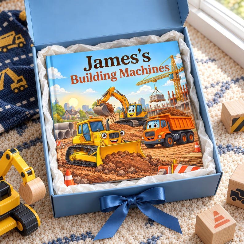 Personalized Construction Book for Boys, Custom Name Storybook, Construction Trucks and Digger Book, Toddler Birthday Gift, Kids Keepsake PBOOK12