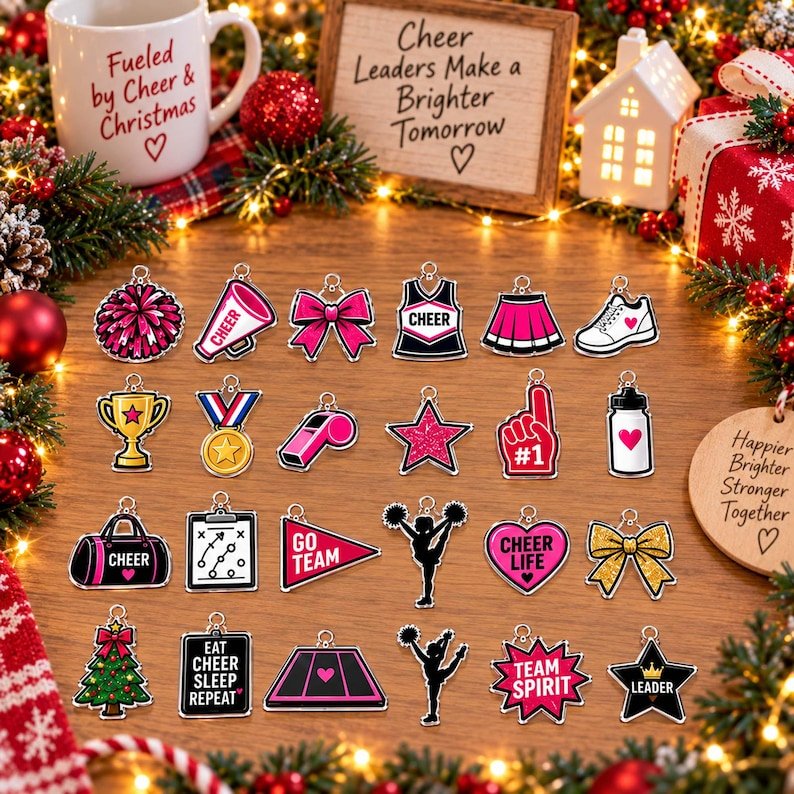 Personalized Cheerleader Advent Calendar 2026, 24 Cheer Charms Christmas Countdown Calendar, Custom Cheer Gift for Cheerleaders & Girls AXMAS12