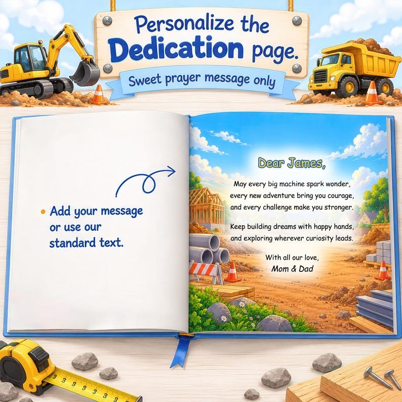 Personalized Construction Book for Boys, Custom Name Storybook, Construction Trucks and Digger Book, Toddler Birthday Gift, Kids Keepsake PBOOK12