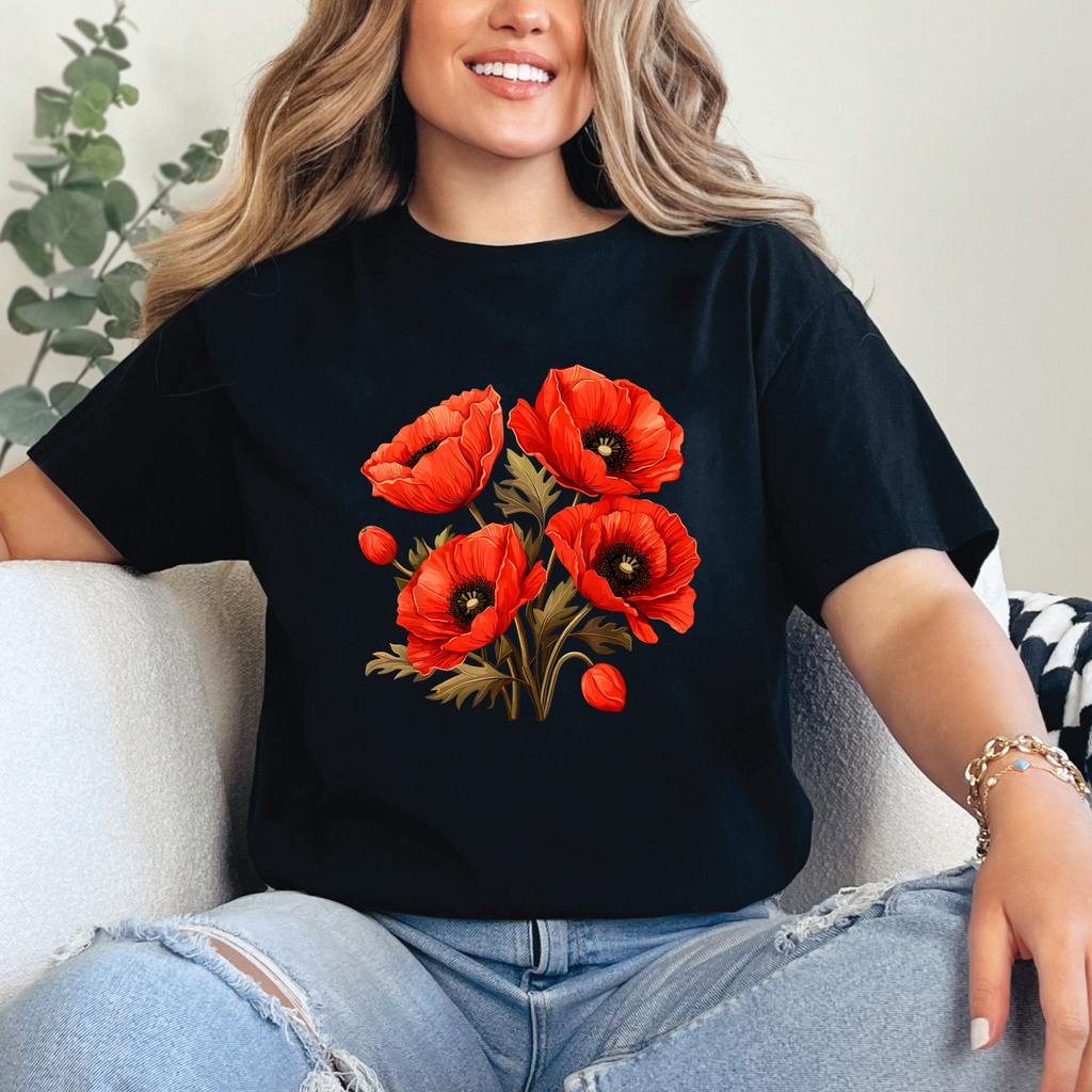 Red Poppy Flower Shirt, Floral Graphic Tee, Bold Botanical Shirt, Aesthetic Flower Tee, Nature Lover Gift Shirt